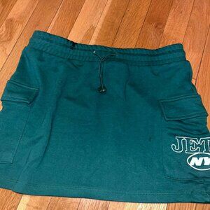 NFL Jets Football Green Cargo Drawstring Mini Skirt with Double Pockets (SMALL)